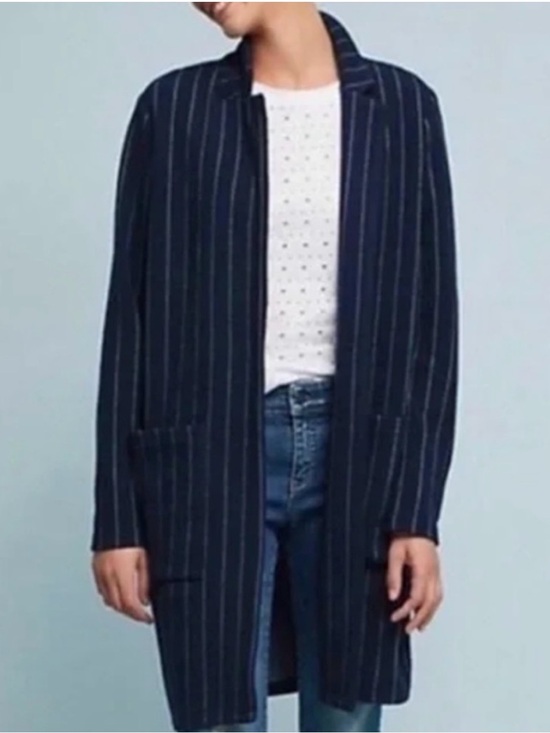 Anthropologie Jackets & Blazers - NWT Anthropologie Harlyn Navy Pinstripe Open-Front Coat